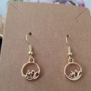 New Handcrafted Round Waves Dangle Earrings on 14K Gold Plated Hooks